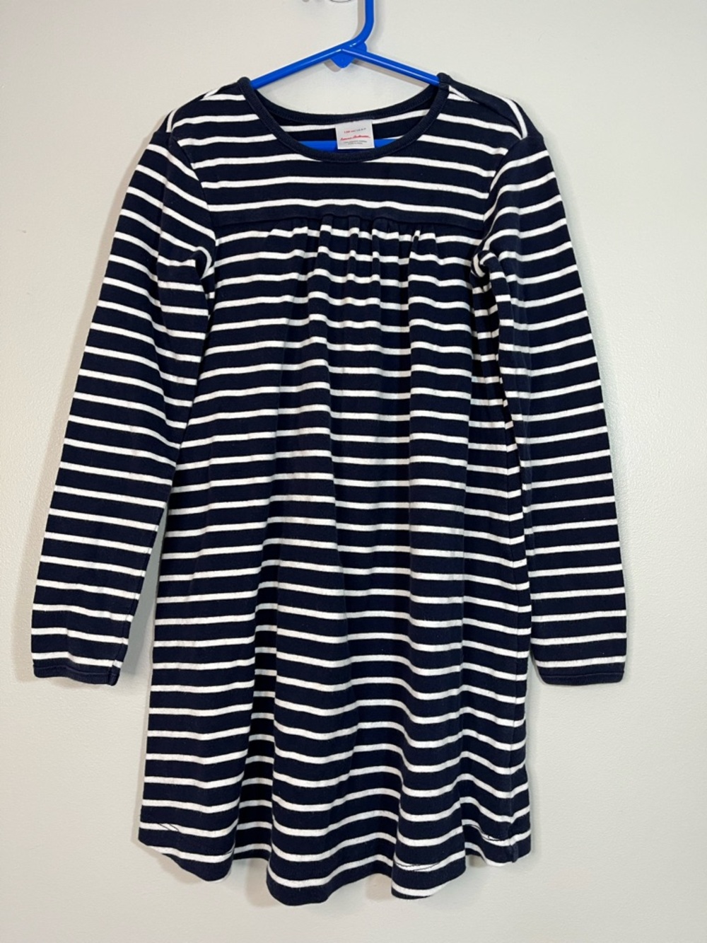 Hanna Andersson Navy White Cotton Striped Long Sleeve Dress Girls 120 (6-7)